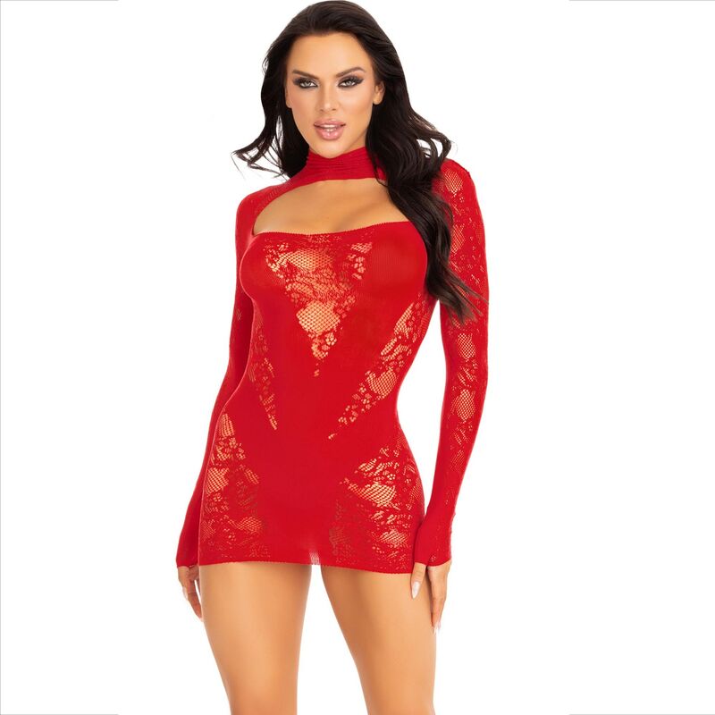 leg-avenue---mini-vestido-de-encaje-con-manga-larga-rojo-0