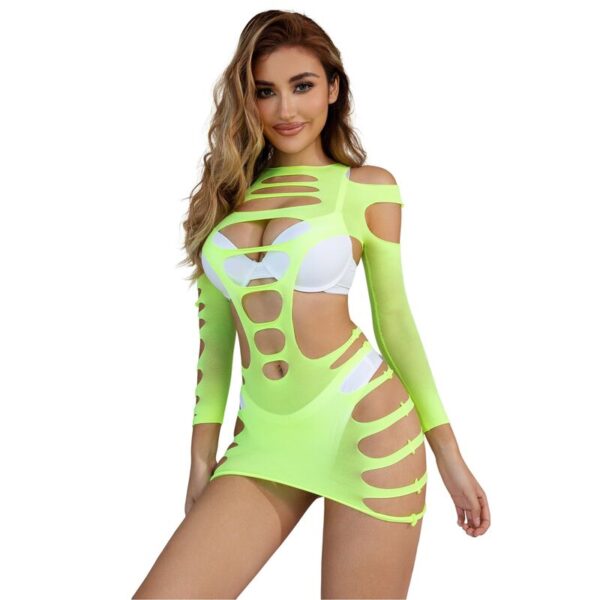 subblime---952280-vestido-de-rejilla-elstico-manga-larga-verde-talla-Única-4
