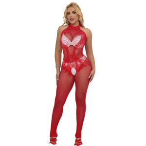 subblime---952372-bodystocking-crotchless-de-rejilla-y-encaje-con-cuello-alto-rojo-talla-Única-0