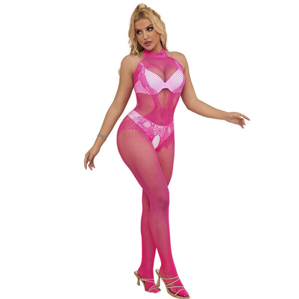 subblime---952389-bodystocking-crotchless-de-rejilla-y-encaje-con-cuello-alto-rosa-talla-Única-4