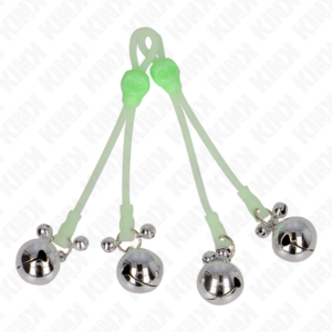 kink---pinzas-para-pezones-luminosas-forma-calabera-con-cascabel-sonoro-ajustable-verde-/-plateado-0