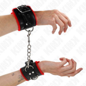 kink---muÑequeras-forradas-con-agujeros-cuadrados-rojo-y-correa-negro-ajustable-17-29-cm-x-6-cm-0