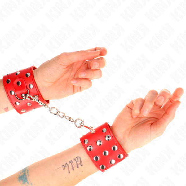 kink---muÑequeras-con-cierre-a-presiÓn-lleno-de-tachuelas-ajustable-rojo-19-24-cm-x-5.5-cm-3