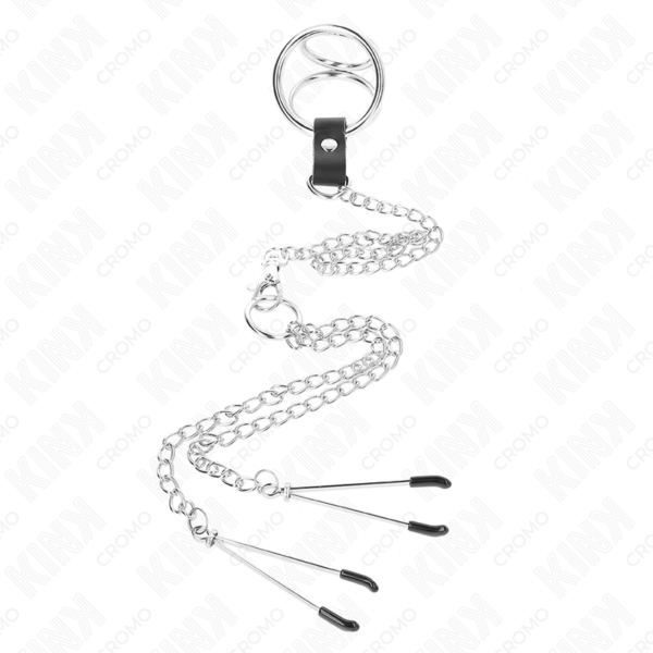 kink---anillo-pene-triple-metal-cromado-3.8-cm-a-5-cm-cadena-metal-26-cm-y-pinzas-para-pezones-modelo-2-2