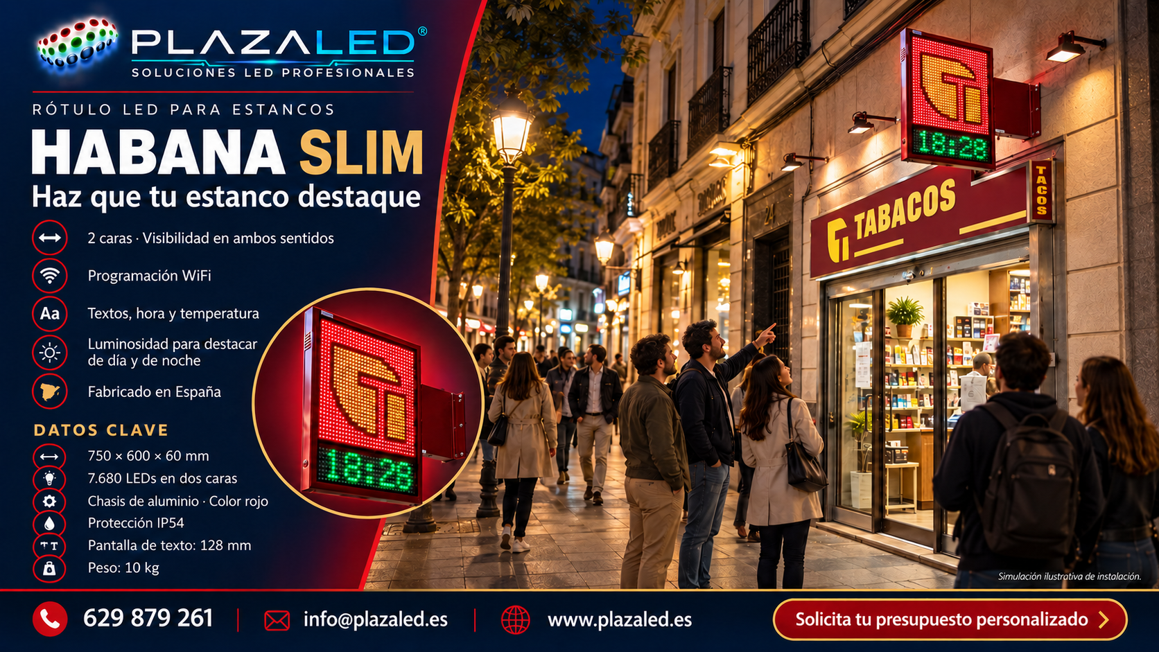 Fachada de estanco con rótulo LED HABANA SLIM