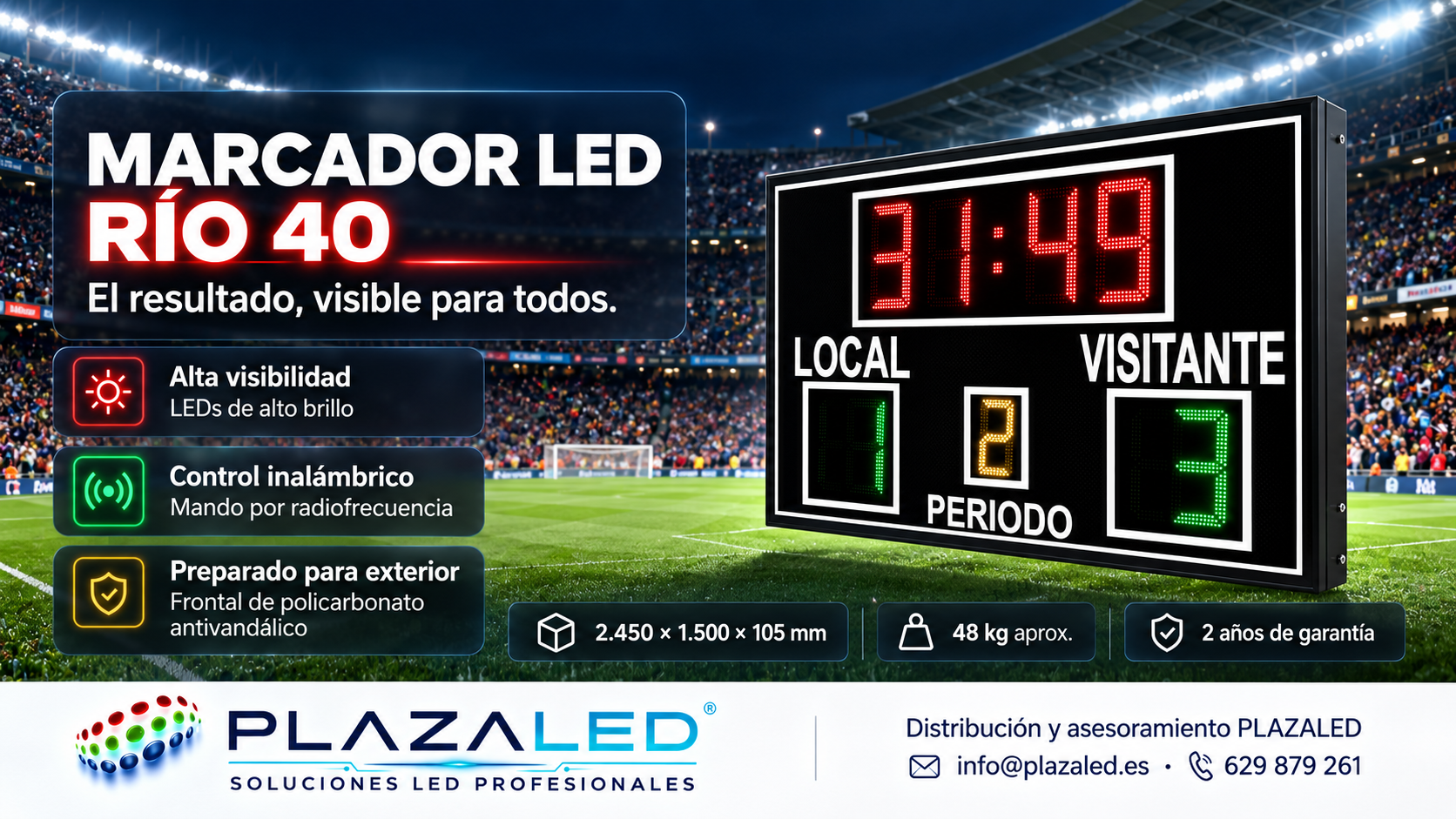 Marcador LED RÍO 40 para fútbol y rugby