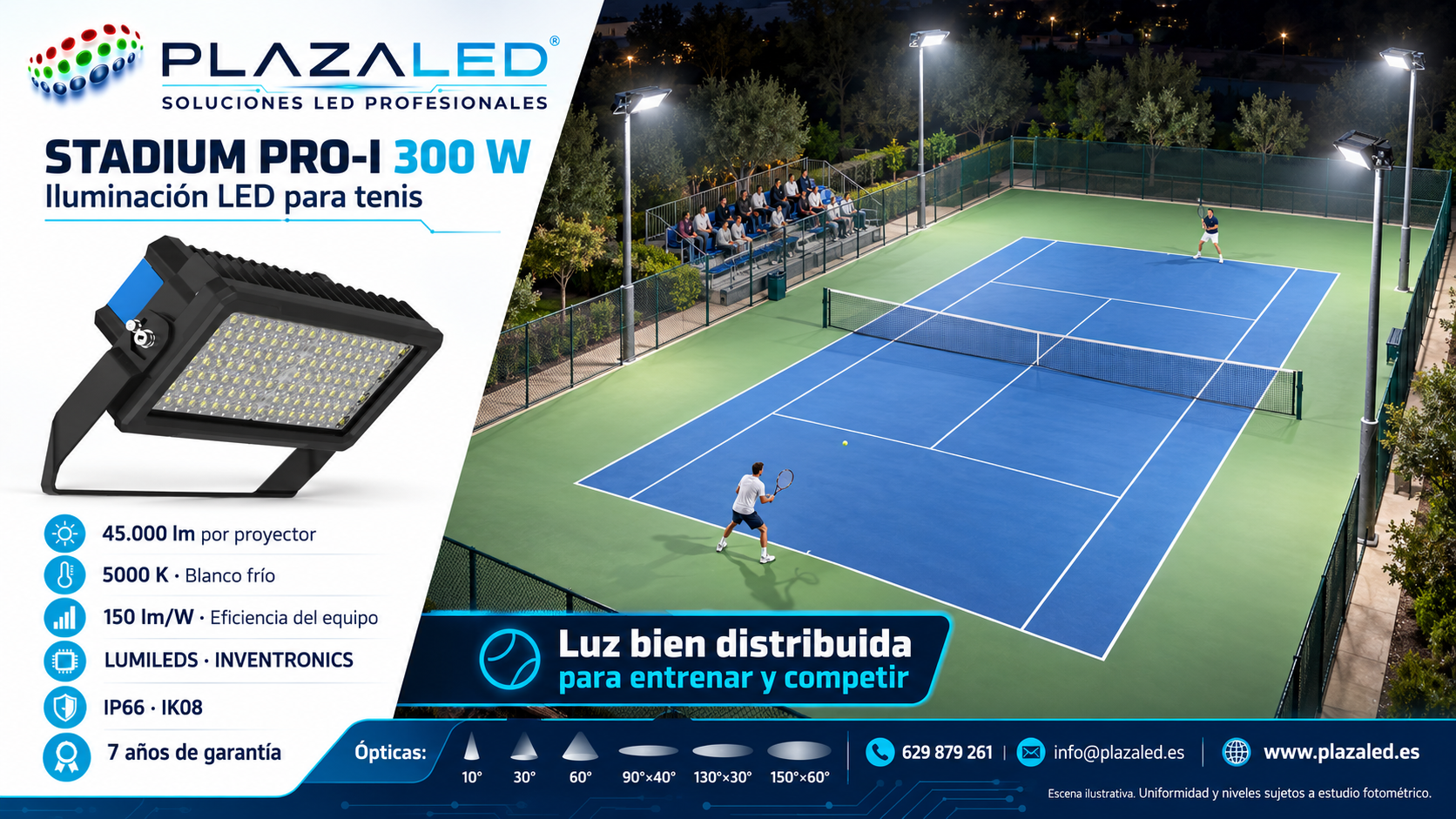 Foco Stadium PRO-I 300W: iluminación LED para tenis