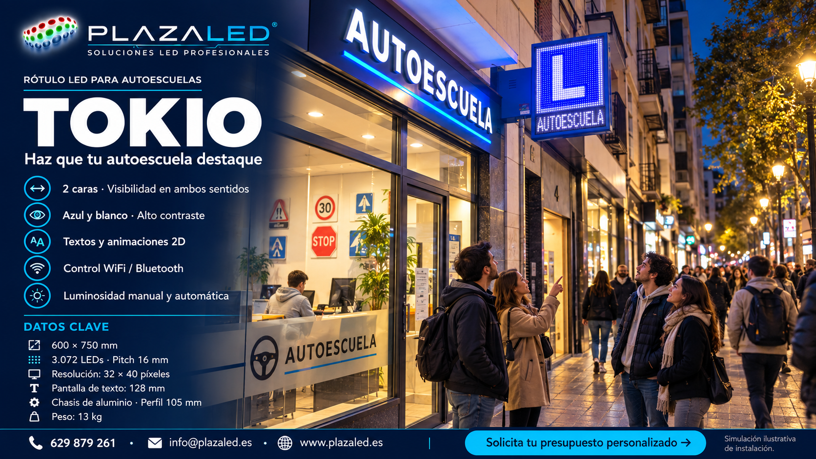 Rótulo LED electrónico TOKIO para autoescuelas